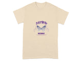 Graphic Tee with Purple Butterfly and Text Design
