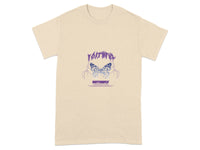 Graphic Tee with Purple Butterfly and Text Design