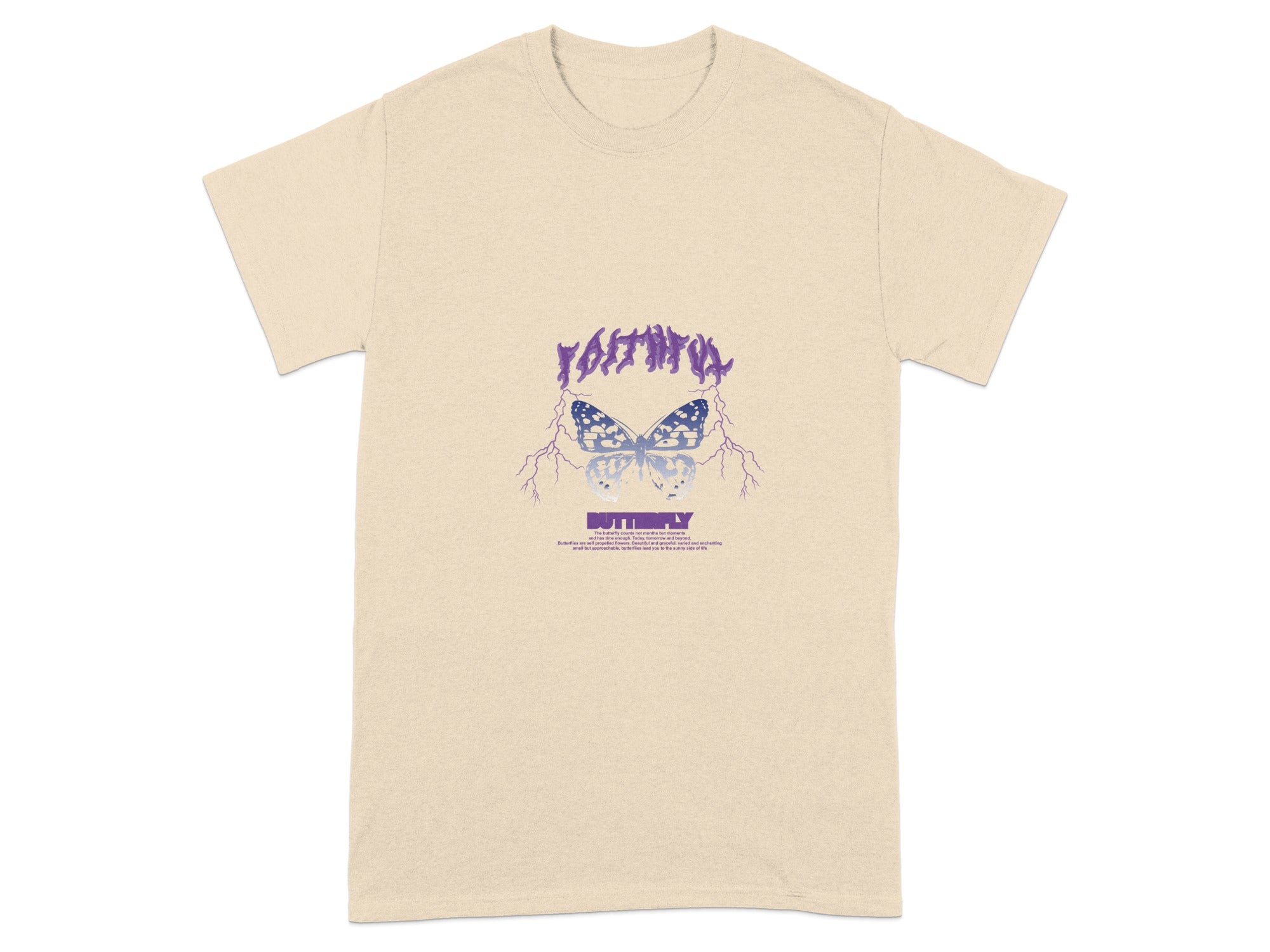 Graphic Tee with Purple Butterfly and Text Design