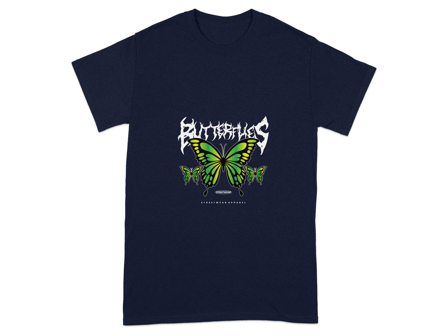 Stylish Graphic Tee with Green Butterfly Design