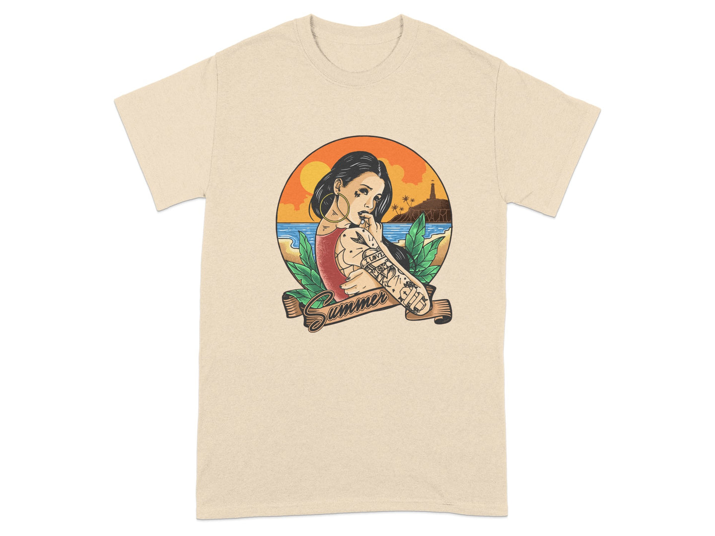 Scenic Summer Tattooed Woman Design T-shirt