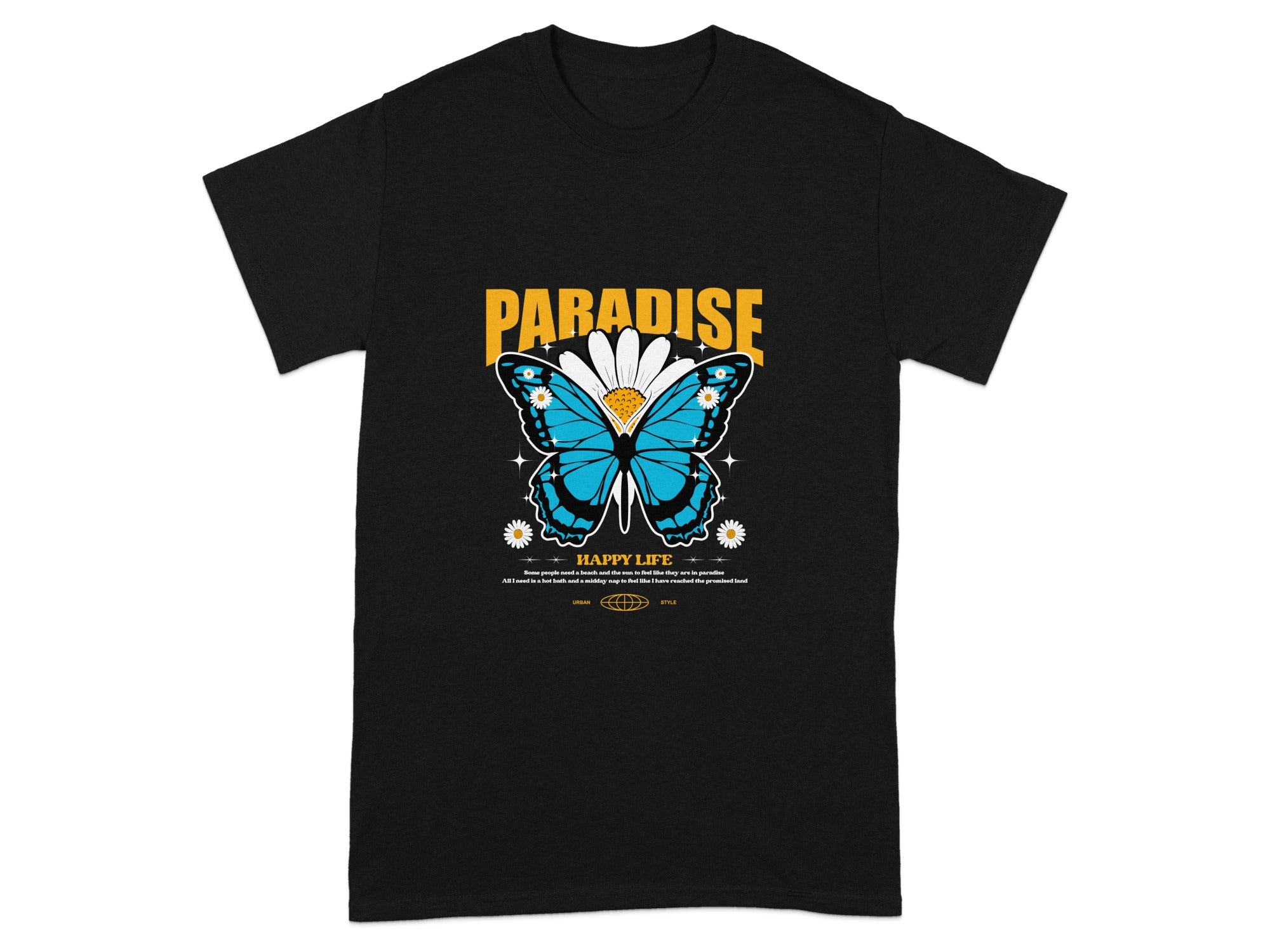 Paradise Butterfly Happy Life Graphic T-shirt