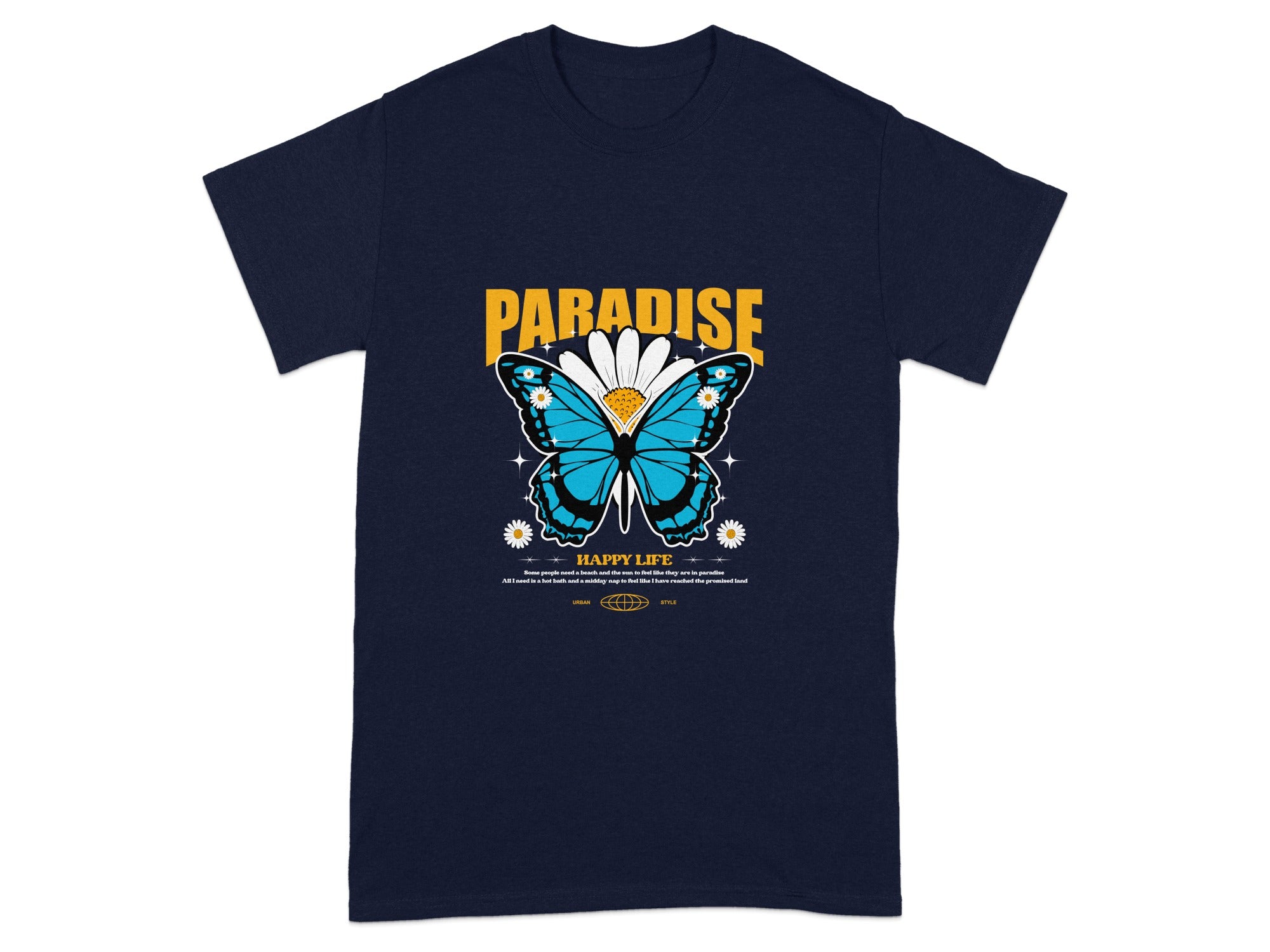 Paradise Butterfly Happy Life Graphic T-Shirt