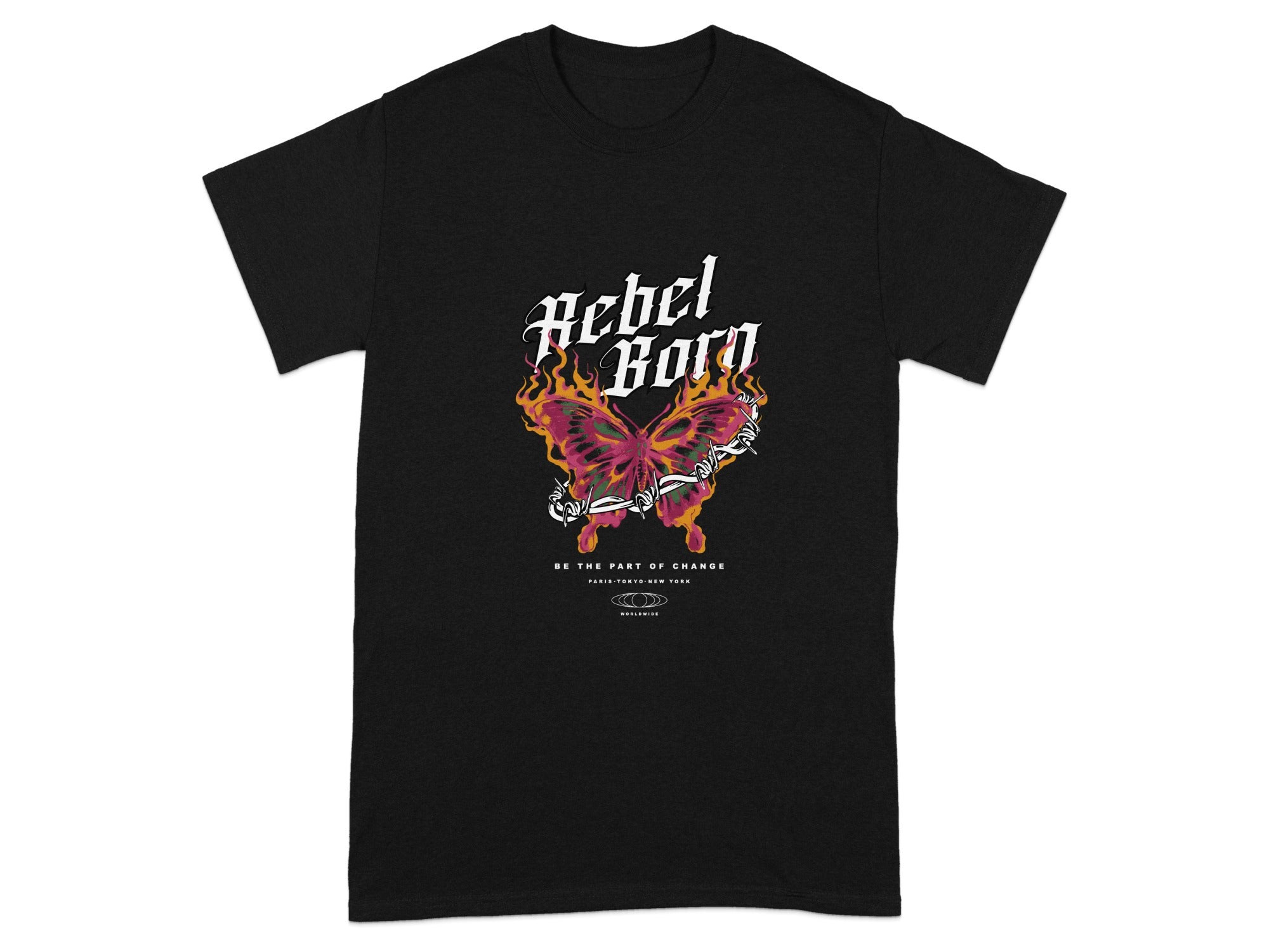 Rebel Born Butterfly Graphic Black T-Shirt