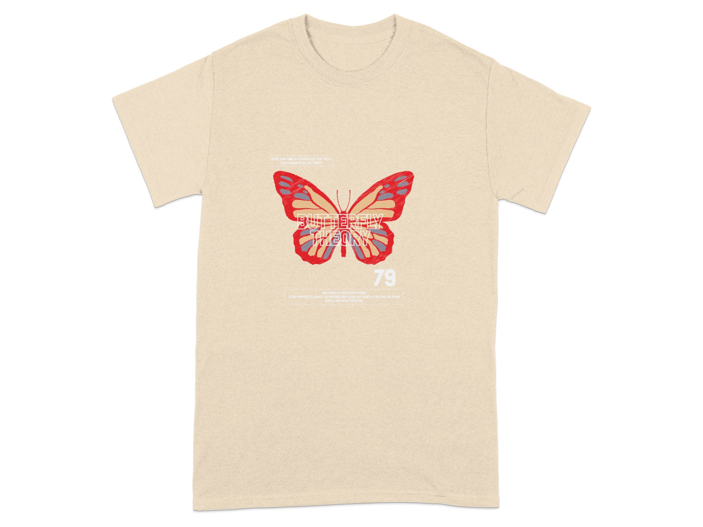 Beige T-shirt with Colorful Butterfly 79 Graphic Design