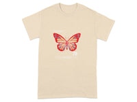 Beige T-shirt with Colorful Butterfly 79 Graphic Design