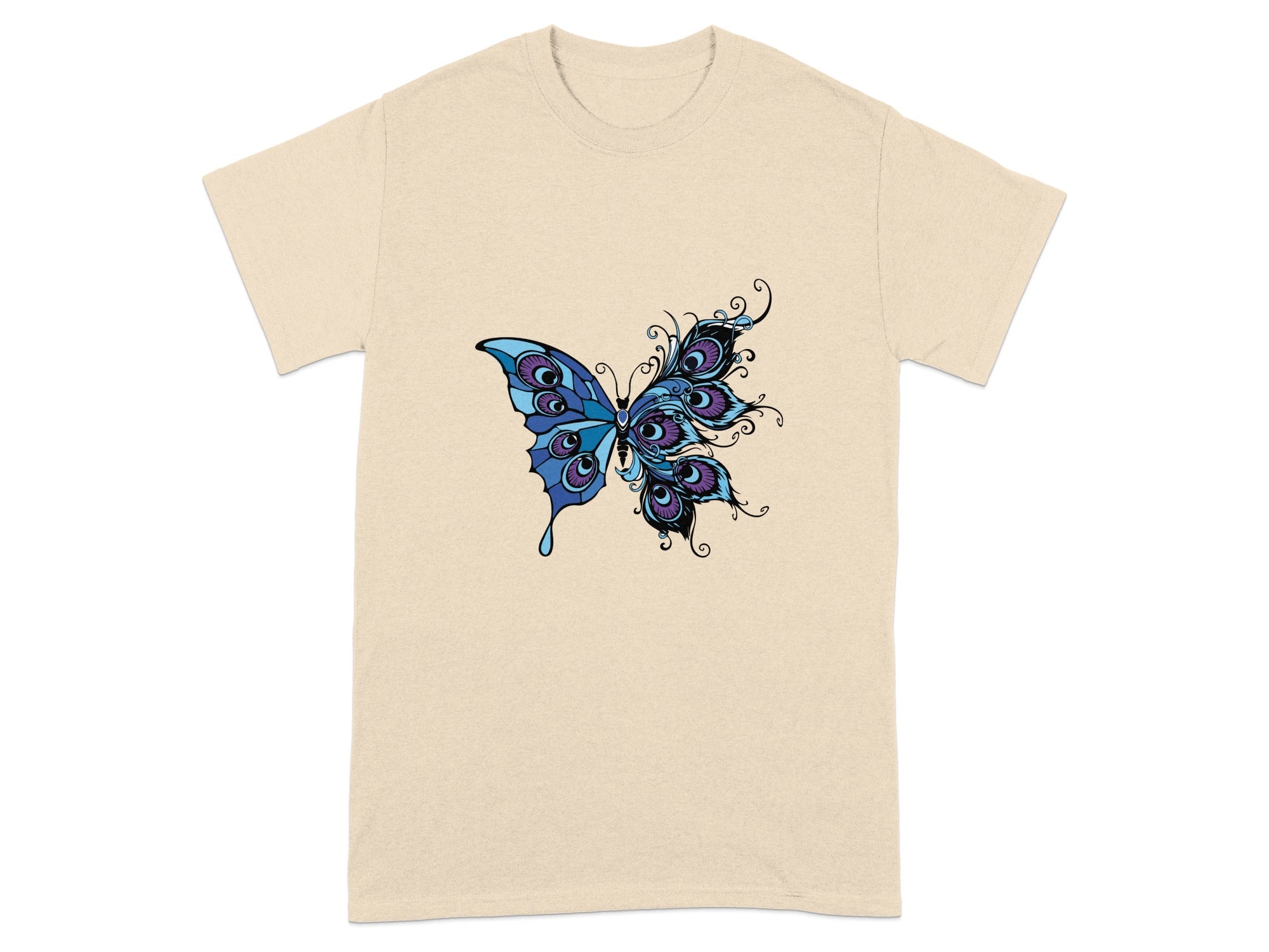 Blue and Purple Artistic Butterfly Graphic T-shirt