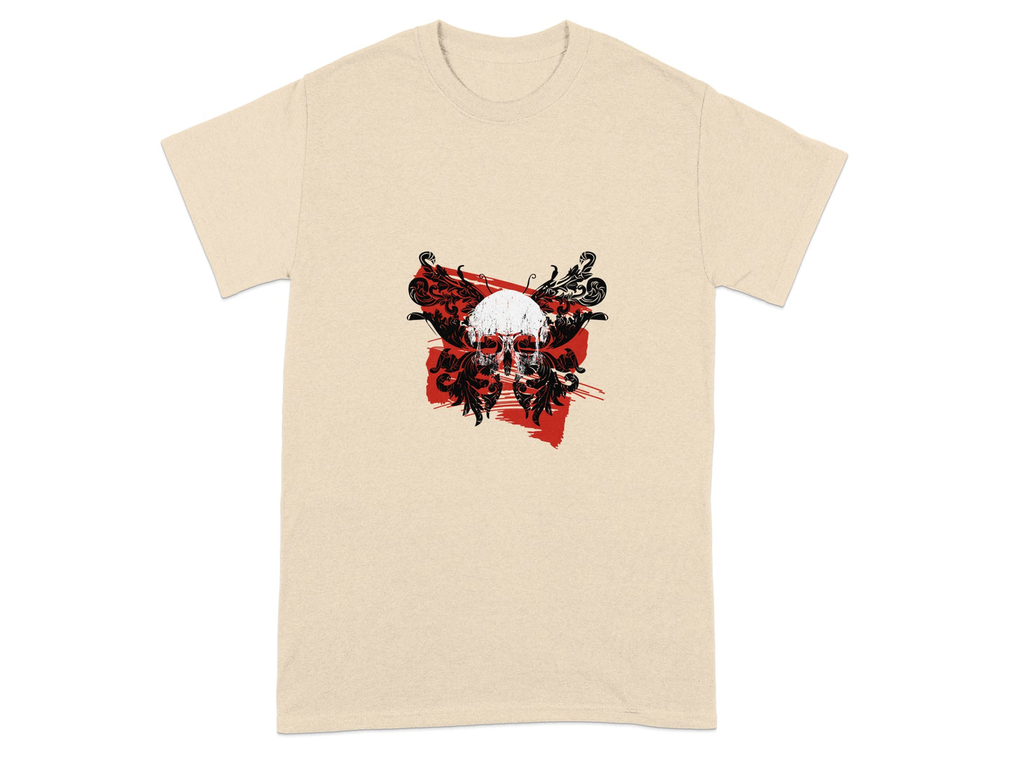 Bold Graphic Skull and Floral Design T-Shirt