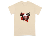 Bold Graphic Skull and Floral Design T-Shirt