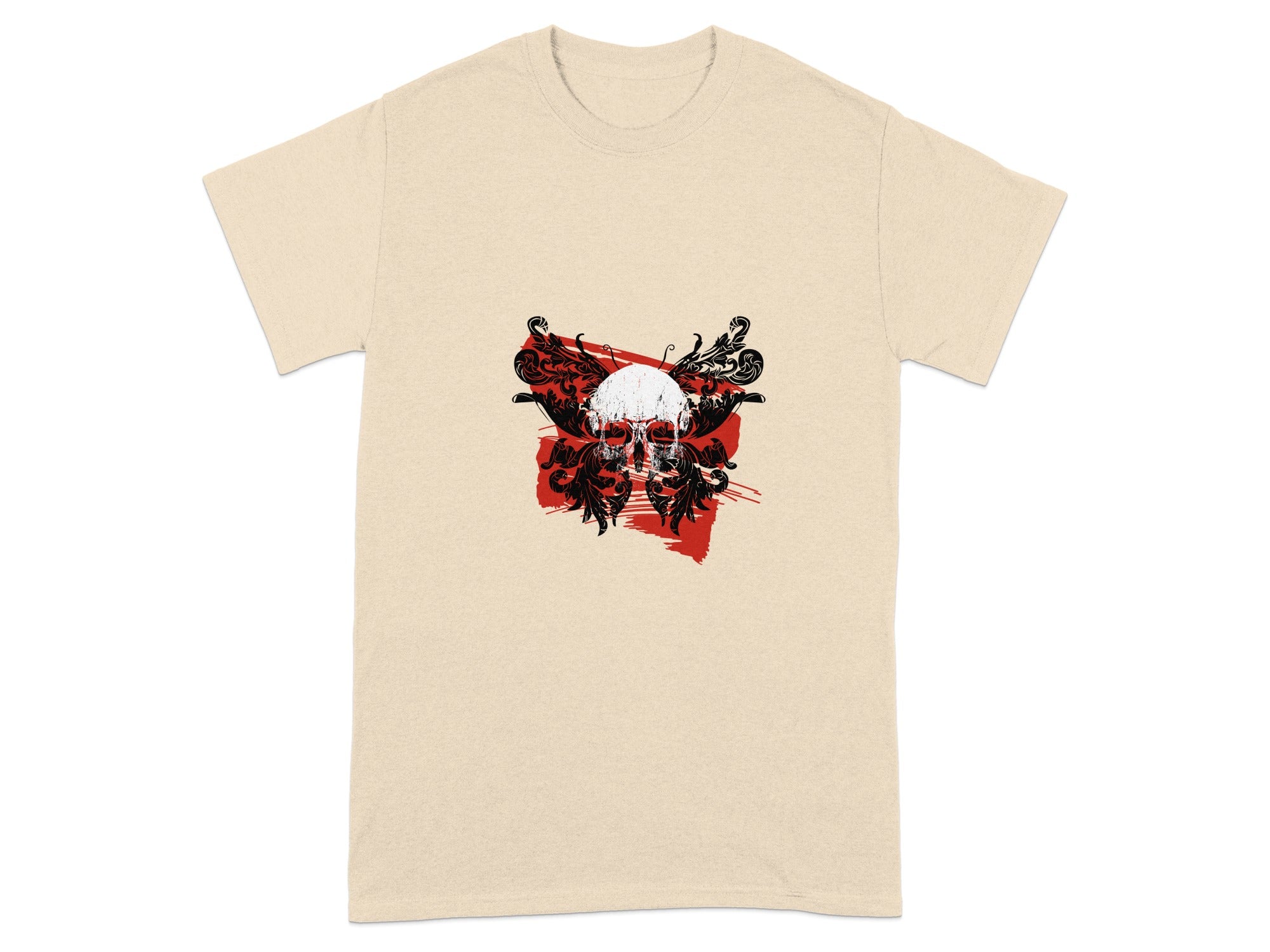 Bold Graphic Skull and Floral Design T-Shirt
