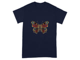 Intricate Butterfly Design on Navy Blue T-Shirt