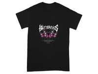 Black T-shirt with Pink and Purple Butterflies Design