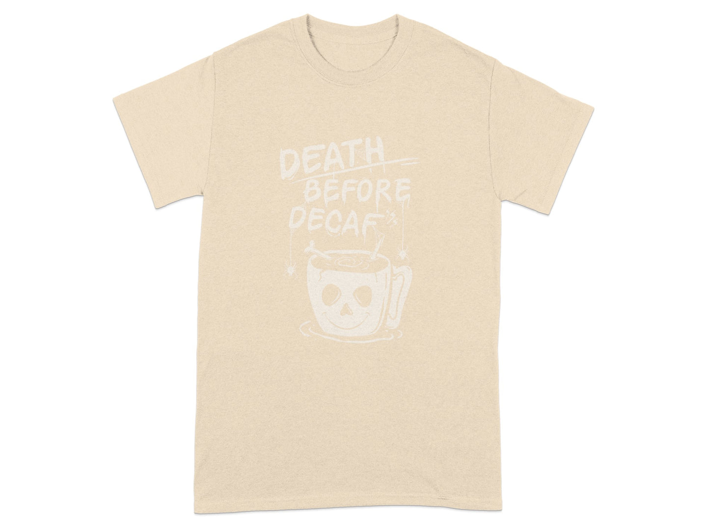 Death Before Decaf Skull Coffee Mug Graphic Tee