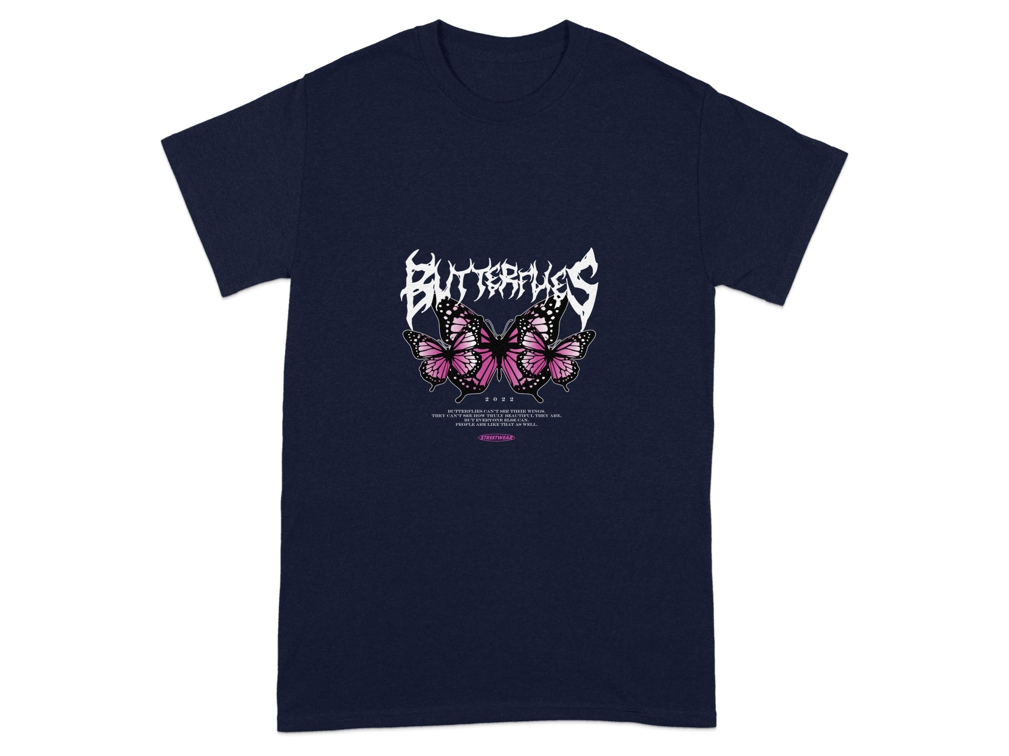 Butterfly Graphic Print Navy Blue T-Shirt