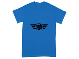 Skull and Wings Graphic on Blue T-shirt