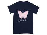 Believe in Miracles Pink Butterfly Design T-shirt