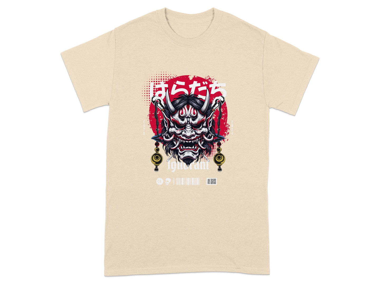 Oni Mask Graphic Design Beige T-shirt