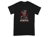 Samurai Spirit Graphic T-Shirt with Skull and Sword Design