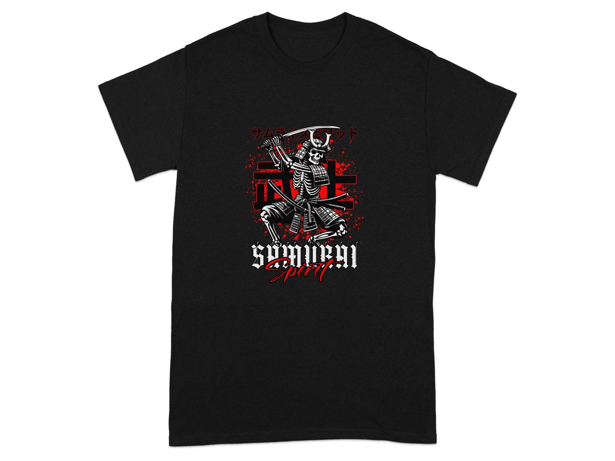 Samurai Spirit Graphic T-Shirt with Skull and Sword Design