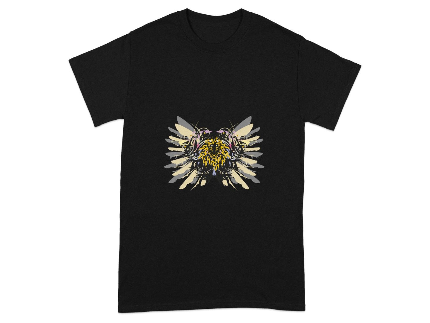 Unique Graphic Bee Wings Design Black T-Shirt