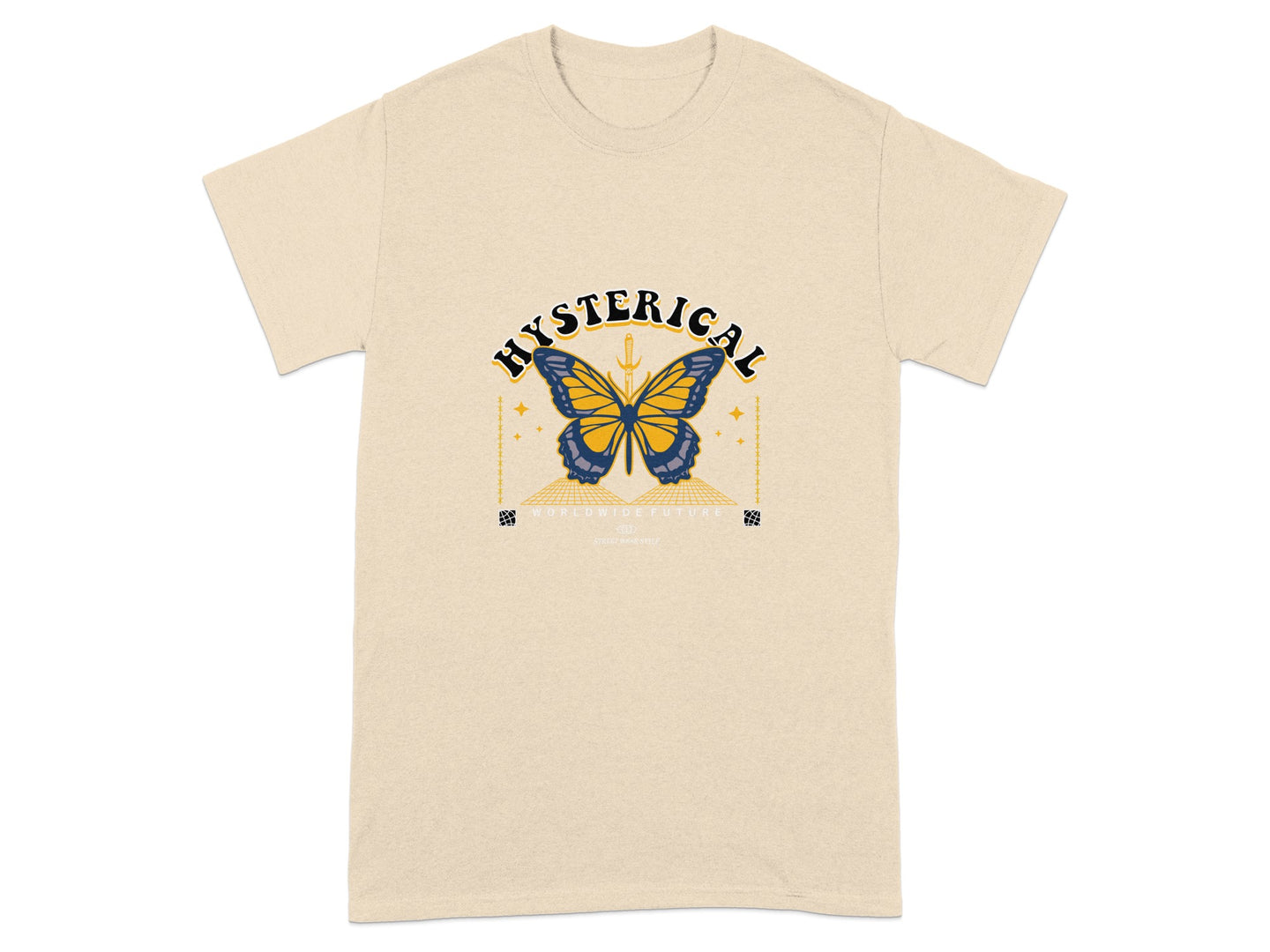 Hysterical Butterfly Graphic Tee with Stars Illustration