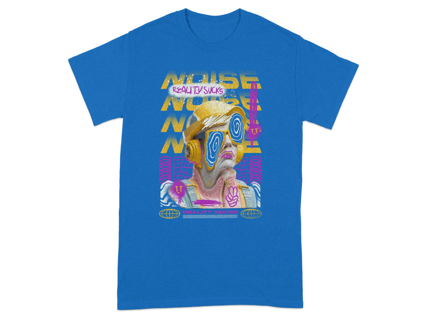 Reality Sucks Noise Graphic Art Blue T-Shirt