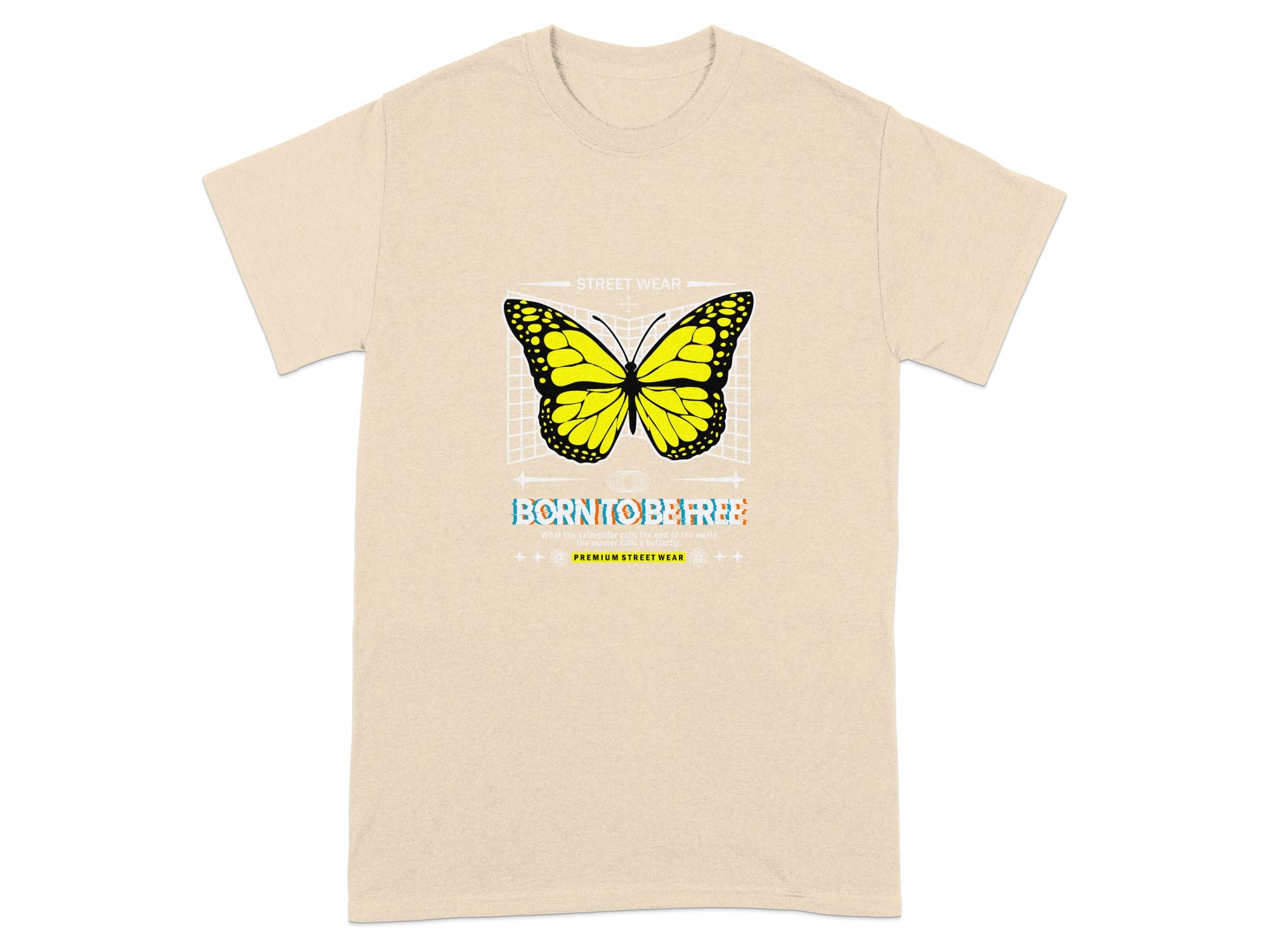 Born To Be Free Yellow Butterfly Graphic T-shirt