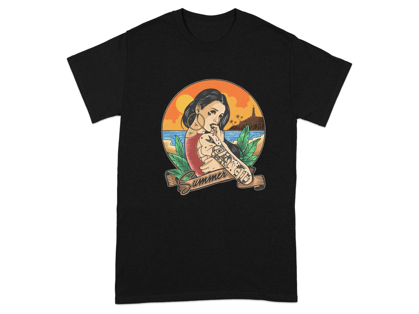 Summer Tattooed Woman Graphic T-Shirt Design