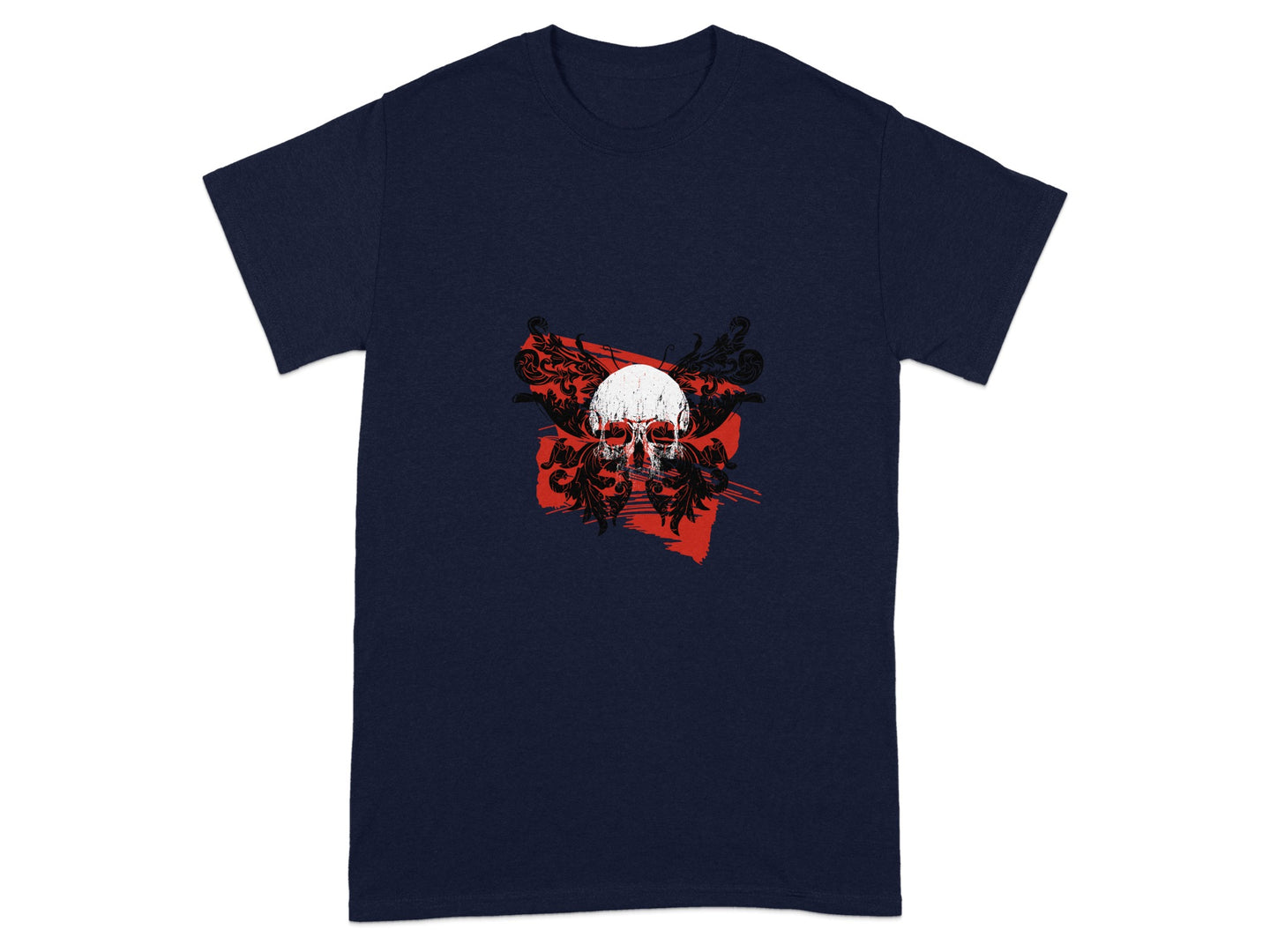 Dark Navy Blue T-Shirt with Skull and Abstract Art