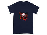 Dark Navy Blue T-Shirt with Skull and Abstract Art