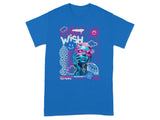 Trendy Blue Graphic Tee with Unique Artwork Design