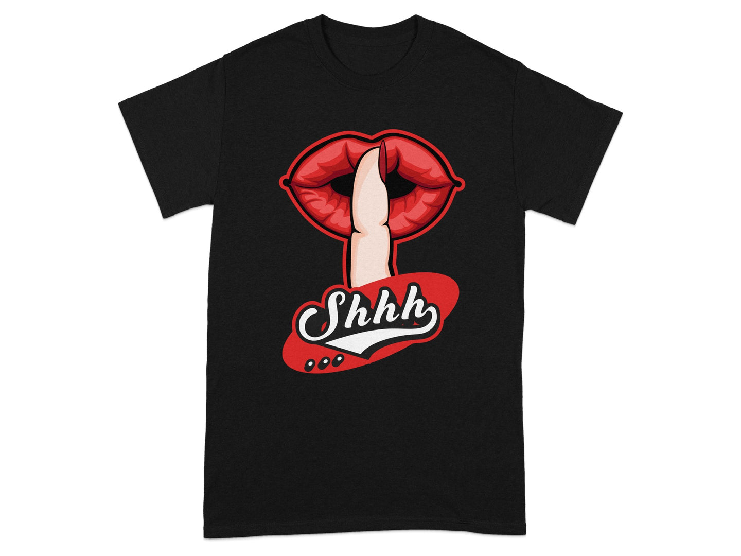 Shhh Lips with Finger and Red Lips Graphic Shirt