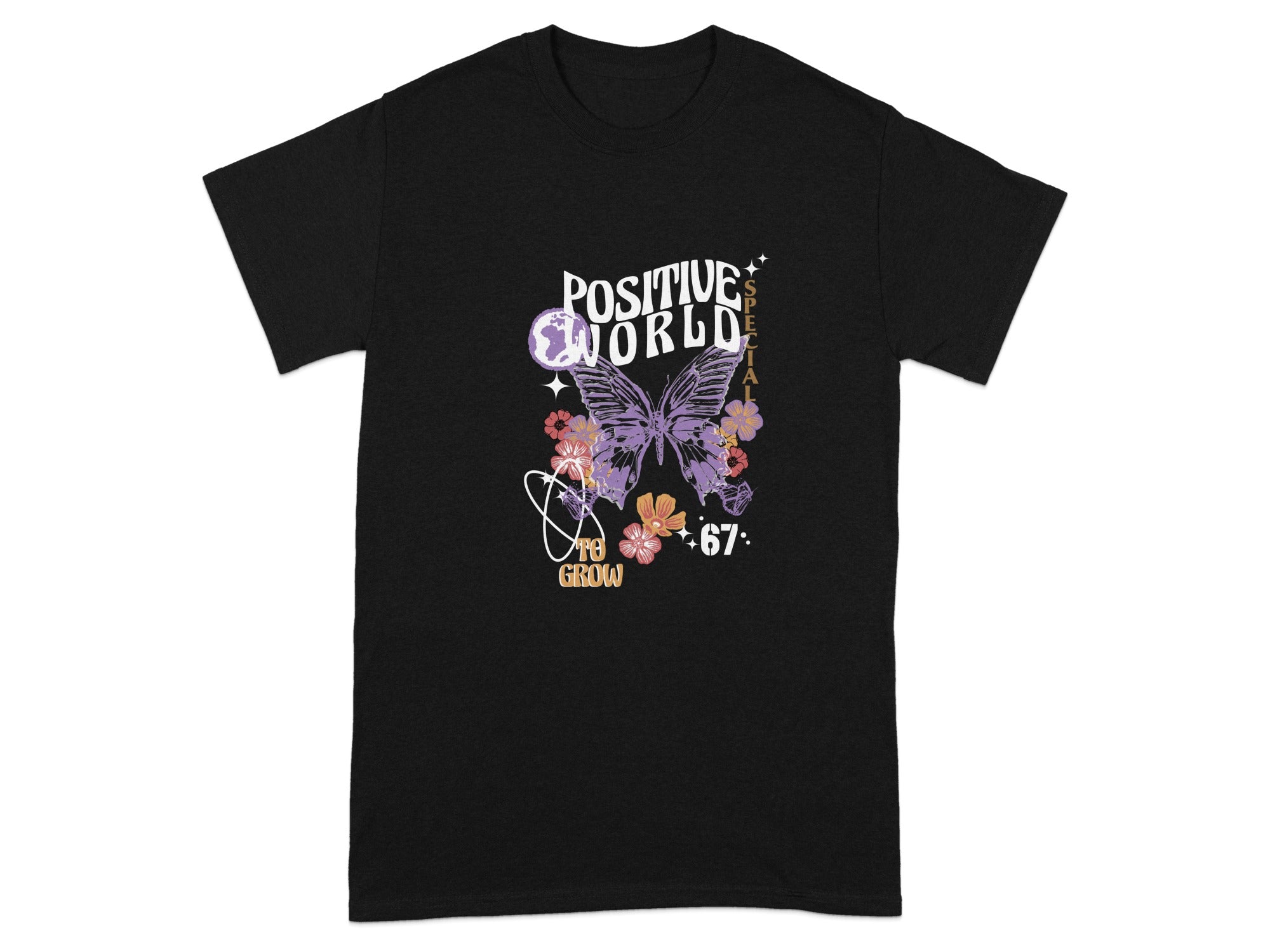Positive World Butterfly Black Graphic T-Shirt
