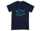 Striking Blue Butterfly Design on Black T-Shirt