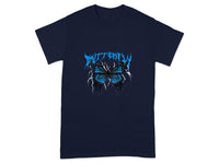 Striking Blue Butterfly Design on Black T-Shirt