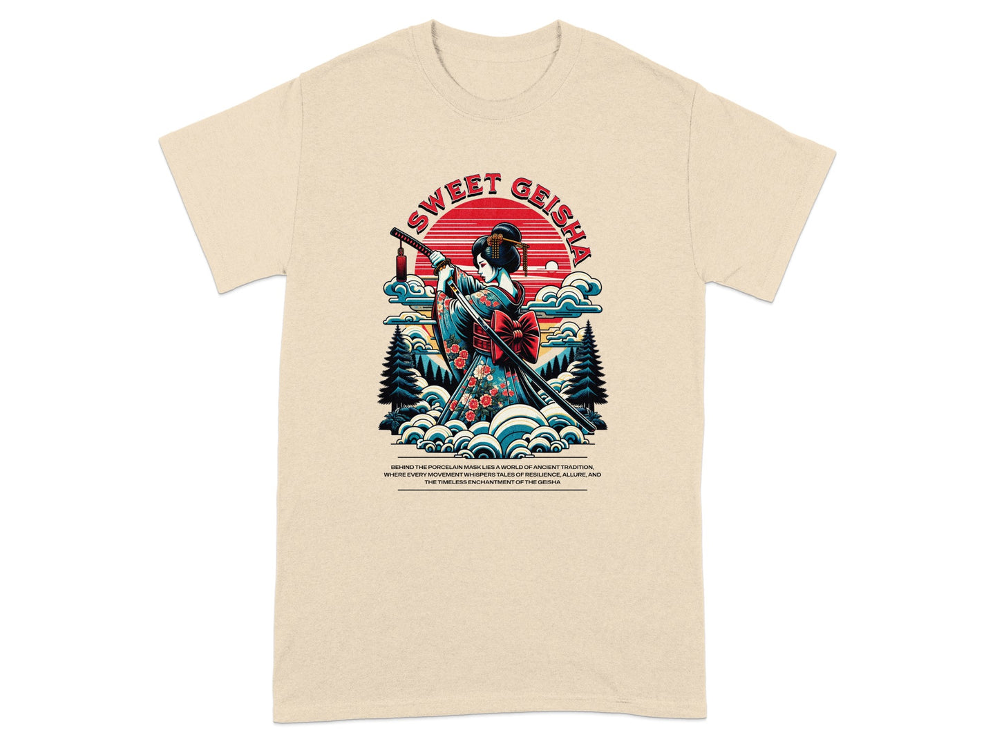 Sweet Geisha Artistic Print on Casual Fashion Shirt