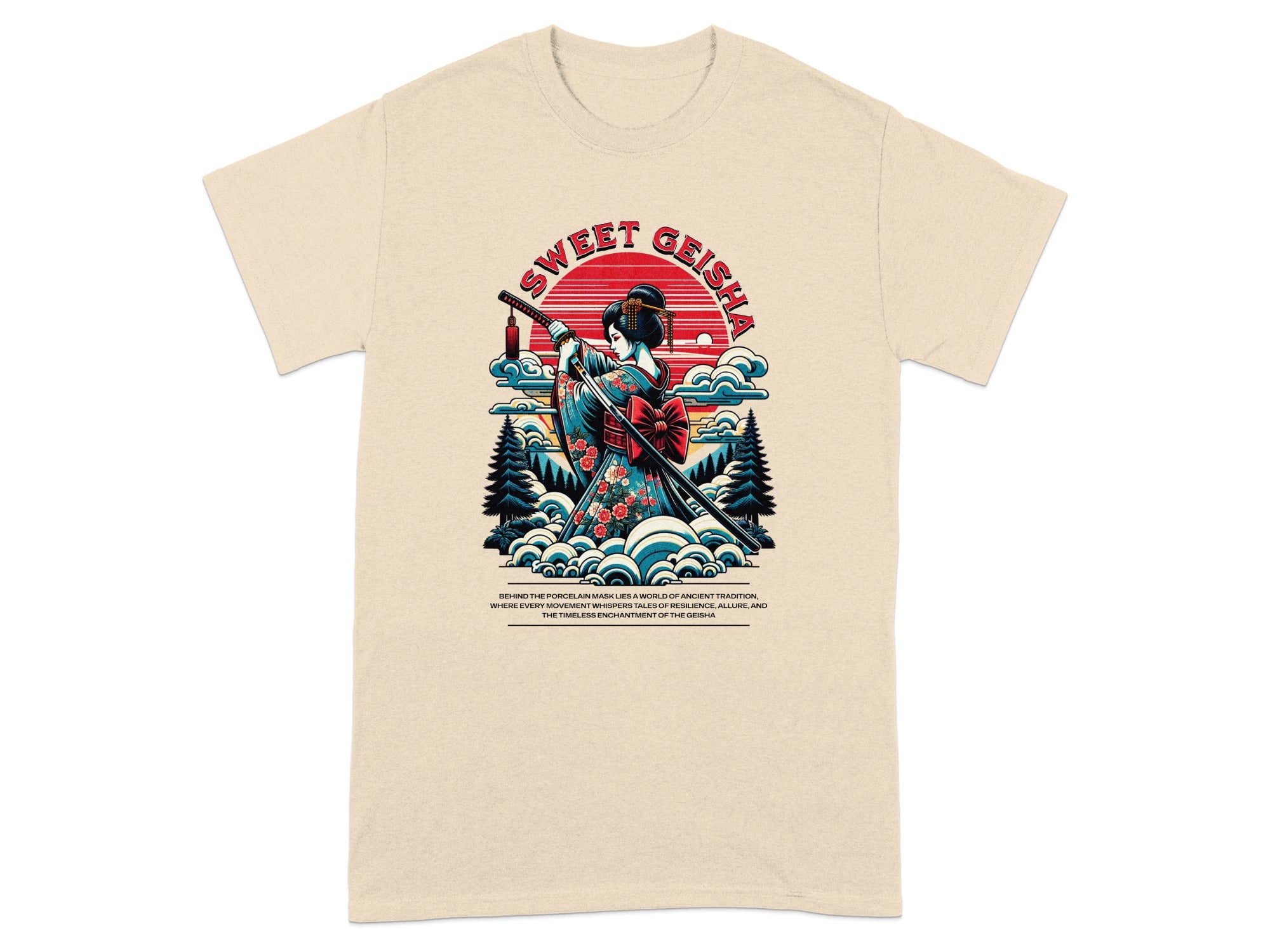 Sweet Geisha Artistic Print on Casual Fashion Shirt