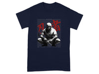 Blue T-shirt with Ninja Sitting Graphic Design