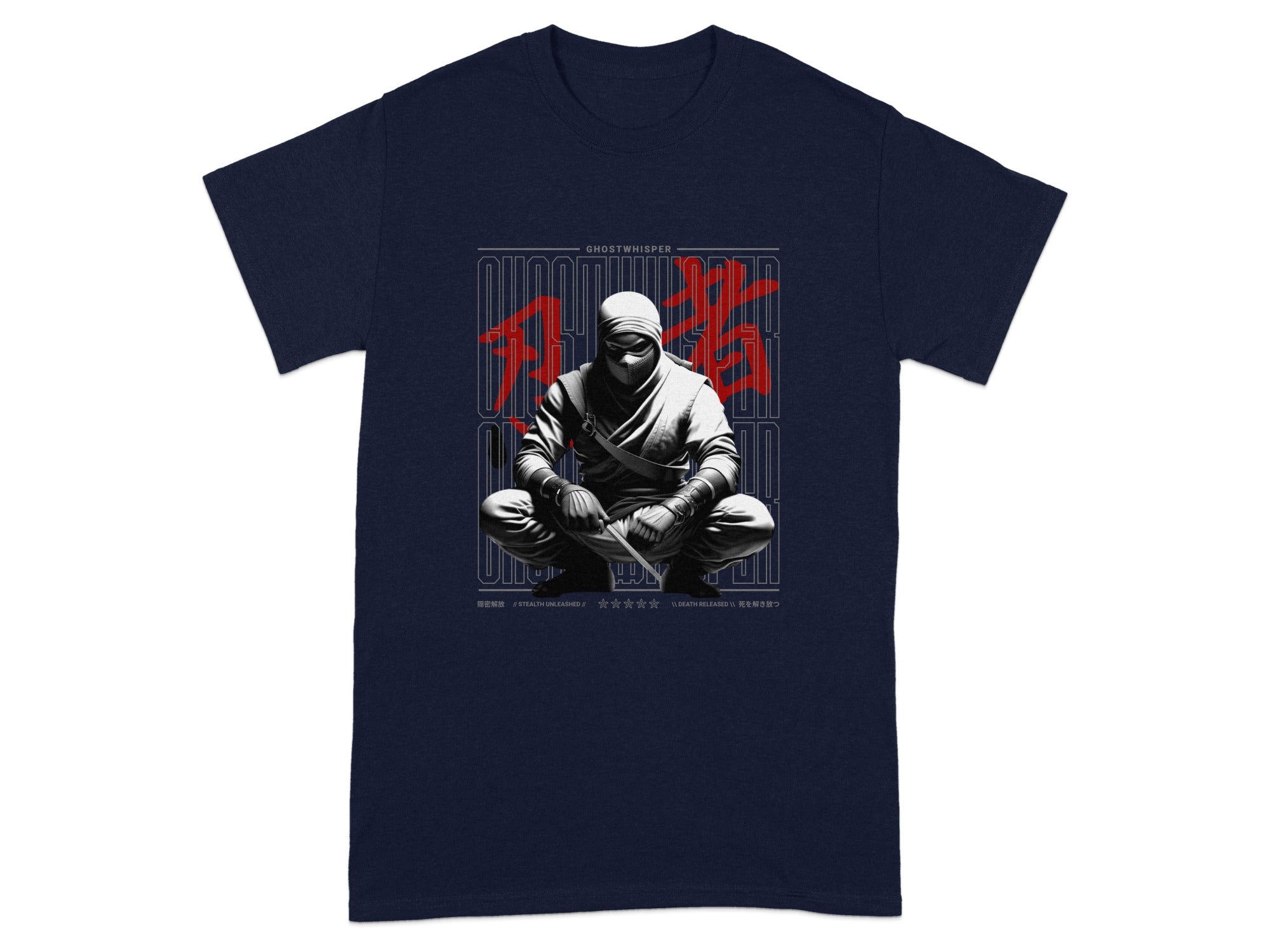 Blue T-shirt with Ninja Sitting Graphic Design
