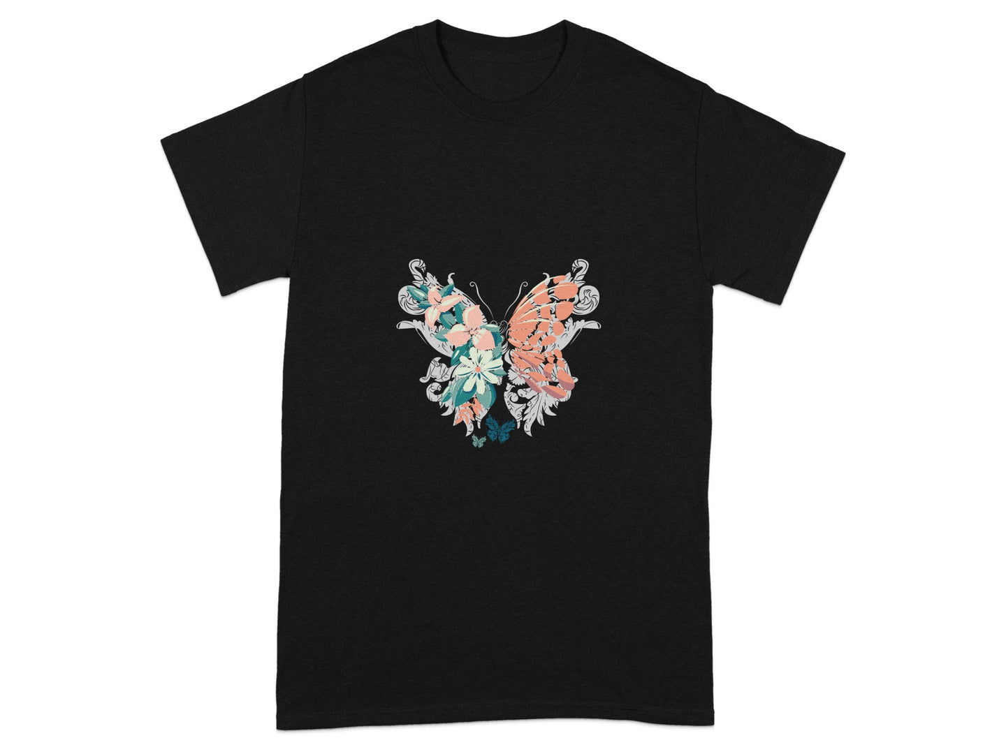 Black T-shirt with Artistic Butterfly Design