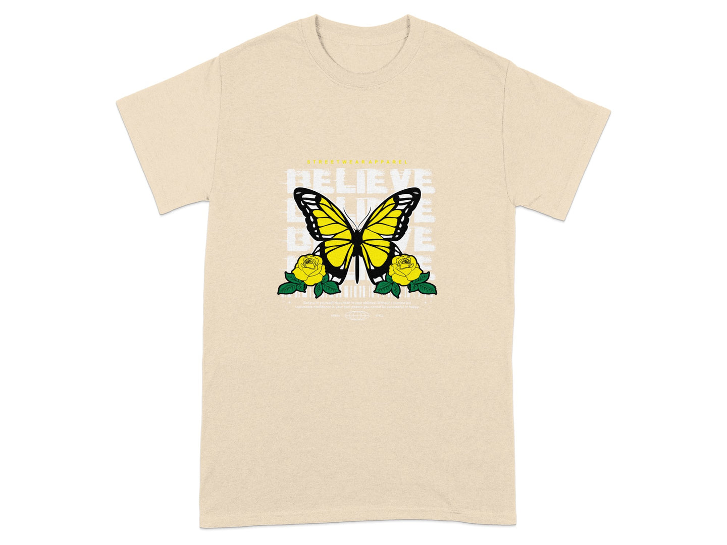 Believe Yellow Butterfly and Flowers Graphic Shirt
