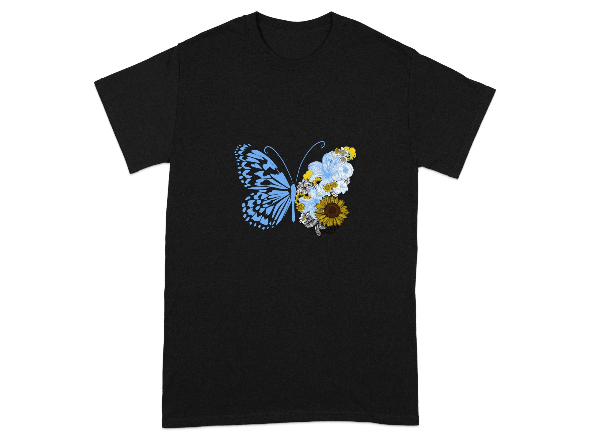 Blue Butterfly and Flowers Design Shirt