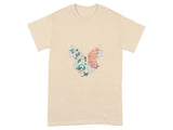 Butterfly and Flower Design on Beige T-shirt