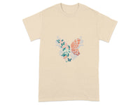 Butterfly and Flower Design on Beige T-shirt