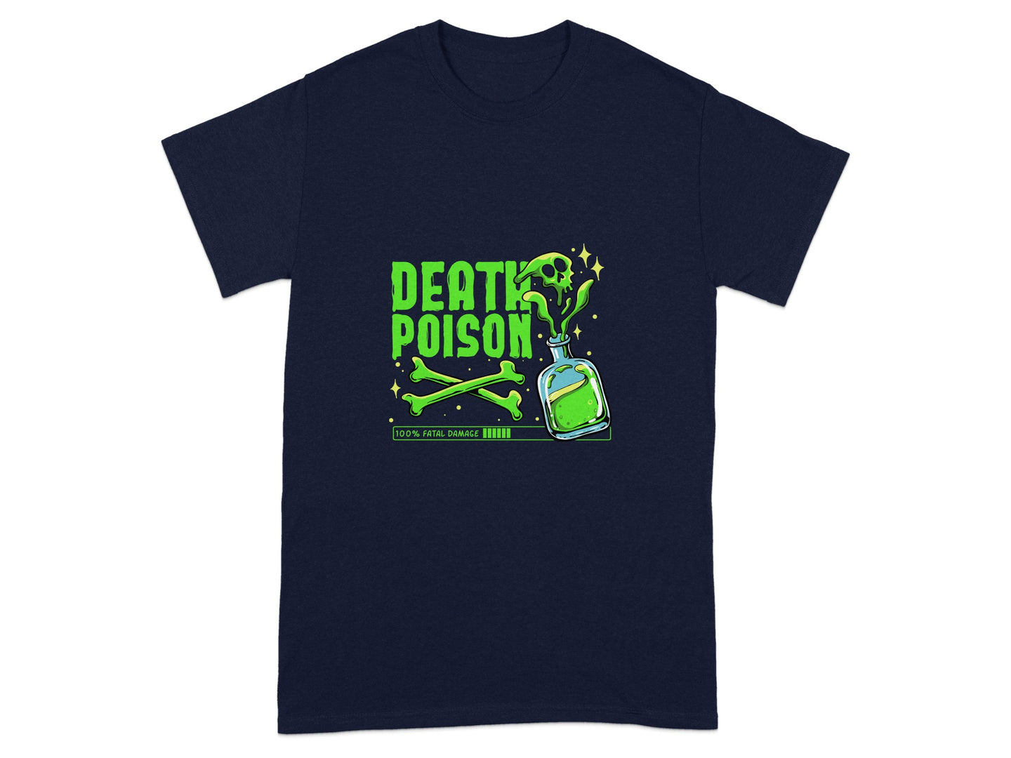 Death Poison Graphic Tee with Skull and Bottle Design