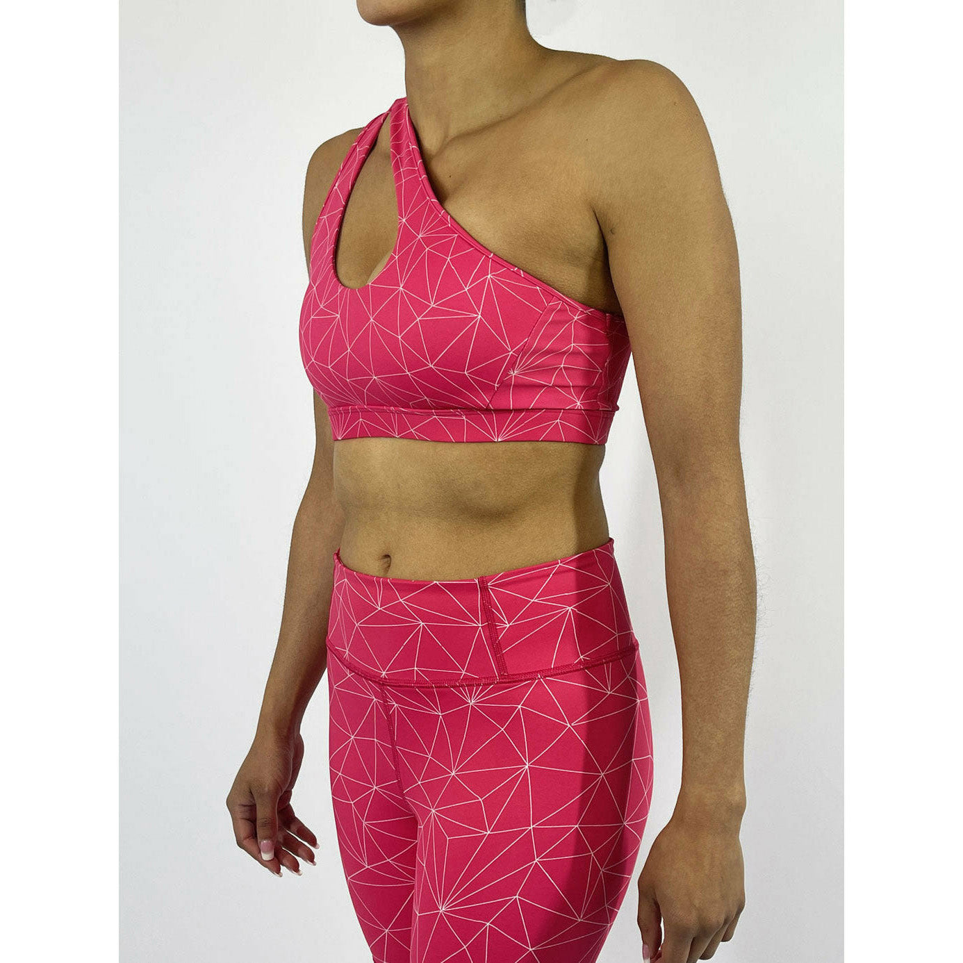 One Shoulder Cut Out Custom Fit Pink Lines Sports Bra – Athlettia